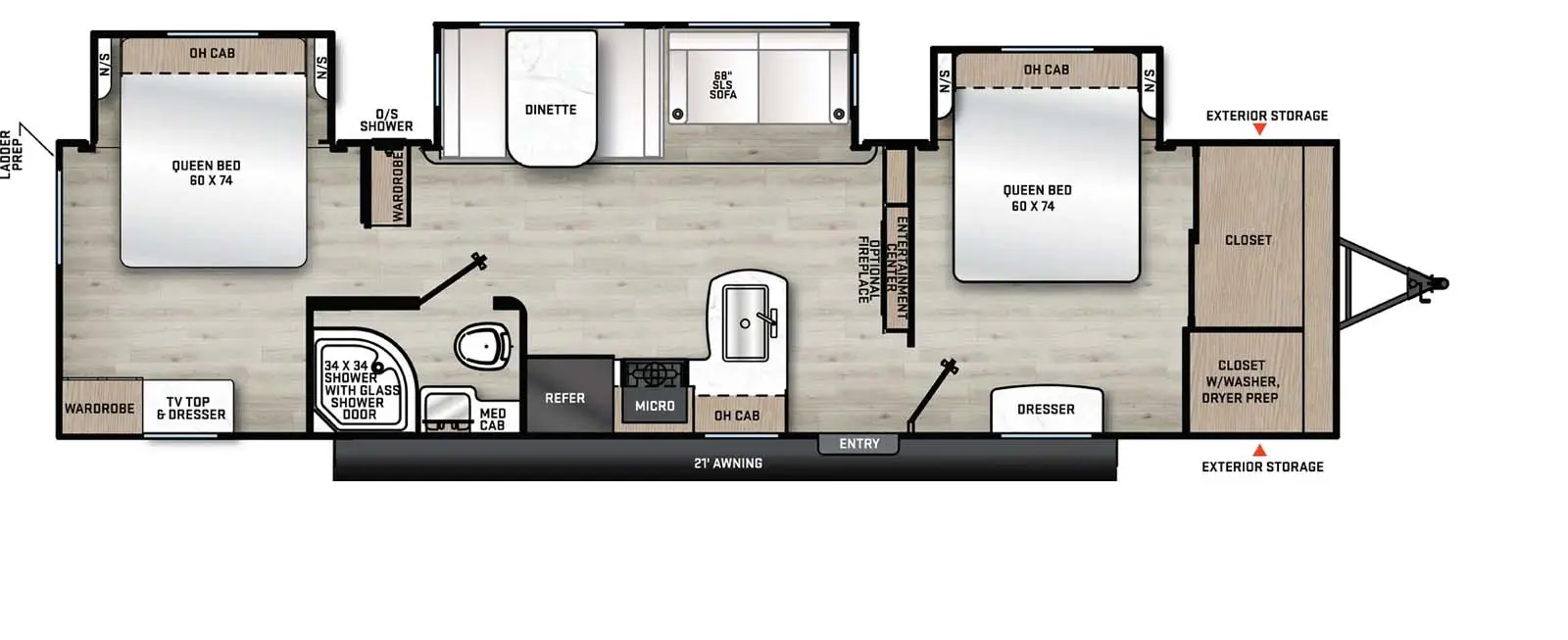 34BHTS (2 Queen Beds) Floorplan Image